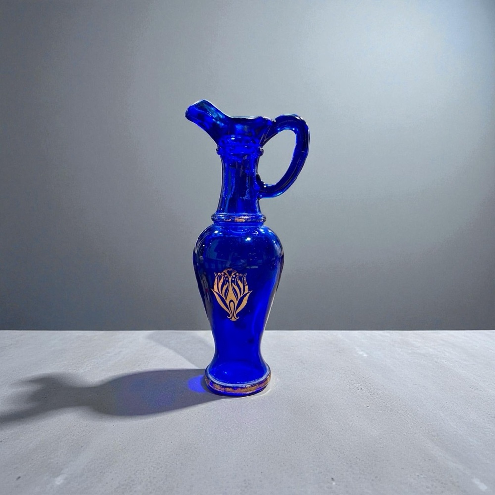Vintage Avon Cobalt Glass Decanter Blue and Gold Traditional Cottage Collectible